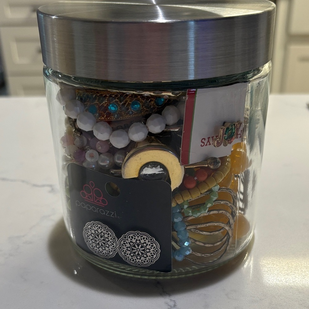 Assorted Jewelry in Glass Jar with Silver Lid - Picture 3 of 5